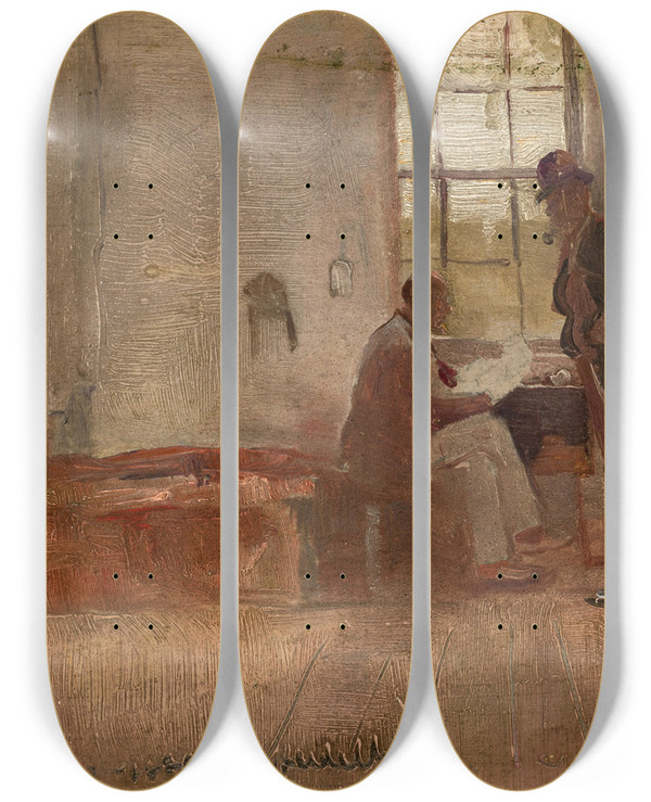 Triptych art skateboard deck of Charles Conder Impressionists Camp by Charles Conder (1868-1909)