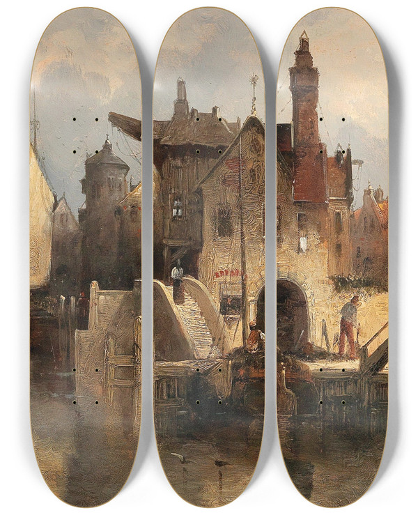 Triptych art skateboard deck of August Von Siegen Cappriccio by August Von Siegen (1850-1910)