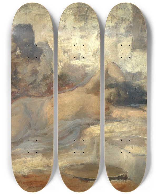 Triptych art skateboard deck of Giambattista Todeschini Odalisque by Giambattista Todeschini