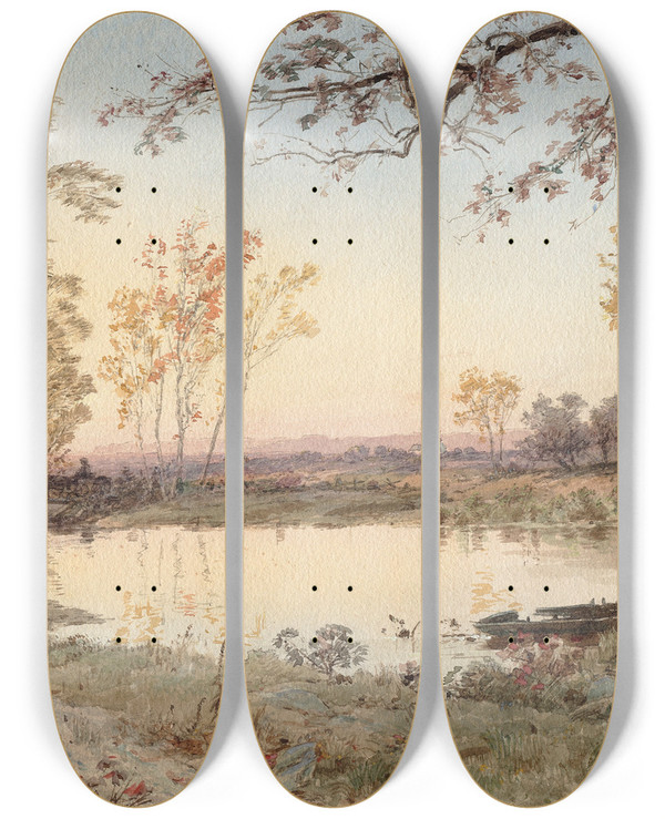 Triptych art skateboard deck of Jasper Francis Cropsey Landscape Hastingsonhudson by Jasper Francis Cropsey (1823-1900)