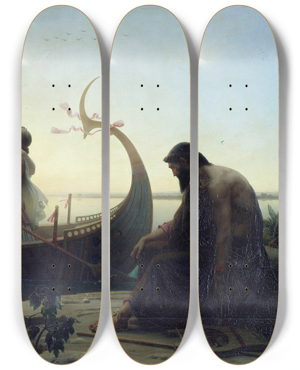 Triptych art skateboard deck of Charles Gleyre Lost Illusions by Charles Gleyre (1806-1874)