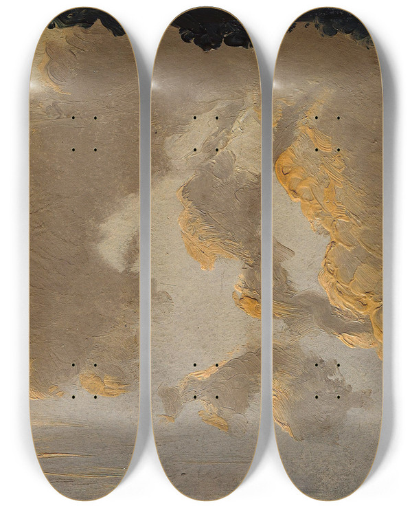 Triptych art skateboard deck of Knud Baade Cloud Study Ii by Knud Baade (1808-1879)