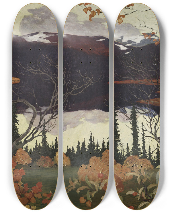 Triptych art skateboard deck of Helmer Osslund Autumn by Helmer Osslund (1866-1938)