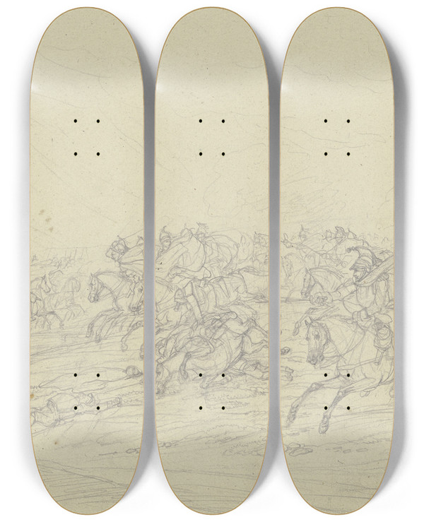 Triptych art skateboard deck of Carl Wilhelm Von Heideck Ein Reitergefecht Franzsischer Krassiere by Carl Wilhelm Heideck (1788-1861)
