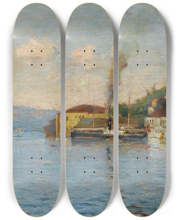 Triptych art skateboard deck of Halil Pasha Cengelky Ferry Quay by Halil Pasha (1857-1939)