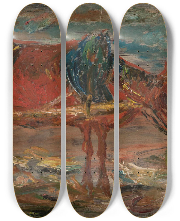 Triptych art skateboard deck of Tadeusz Makowski Feeding A Horse by Tadeusz Makowski (1882-1932)