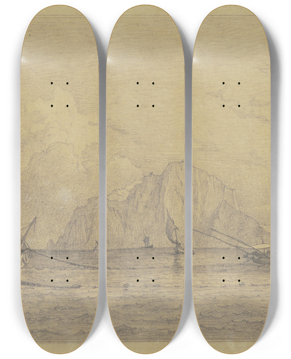 Triptych art skateboard deck of Christian Frederik Ferdinand Thming Ansicht Capris Vom Meer Aus by Christian Frederik Ferdinand Thoming (1802-1873)