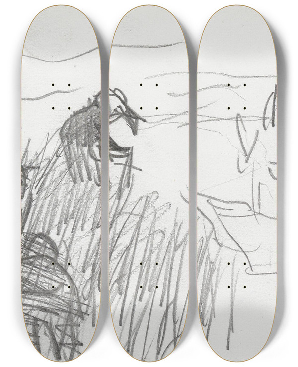 Triptych art skateboard deck of Ludvig Karsten Landskap Med Figurer by Ludvig Karsten (1876-1926)