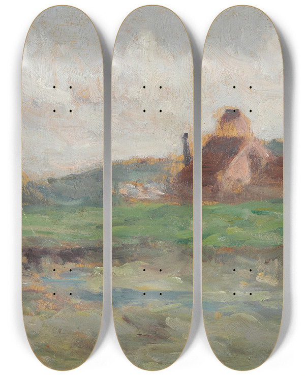 Triptych art skateboard deck of Maximilien Luce Bords De La Bresle by Maximilien Luce (1858-1941)