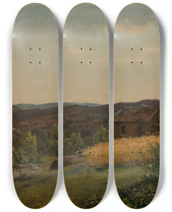 Triptych art skateboard deck of Amaldus Nielsen Fra Gjervoldstad Mandal by Amaldus Nielsen (1838-1932)