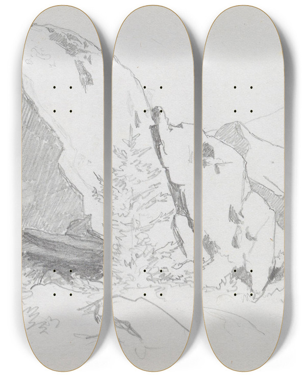 Triptych art skateboard deck of Hans Gude Fra Hemsedal by Hans Gude (1825-1903)