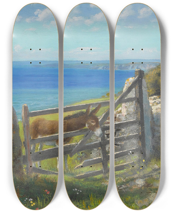 Triptych art skateboard deck of Arthur Hughes Sunday by Arthur Hughes (1832-1915)