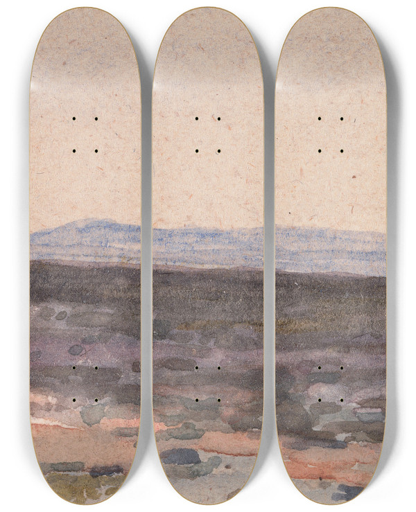 Triptych art skateboard deck of William Collins Landscape Valley With Mountain In Distance by William Collins (1788-1847)
