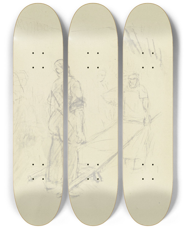 Triptych art skateboard deck of Hans Sutter Studie Aus Dem Kriegslazarett_6 by Hans Sutter