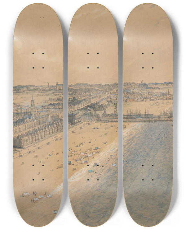 Triptych art skateboard deck of Edward Hull Lowestoft by Edward Hull (1823-1906)
