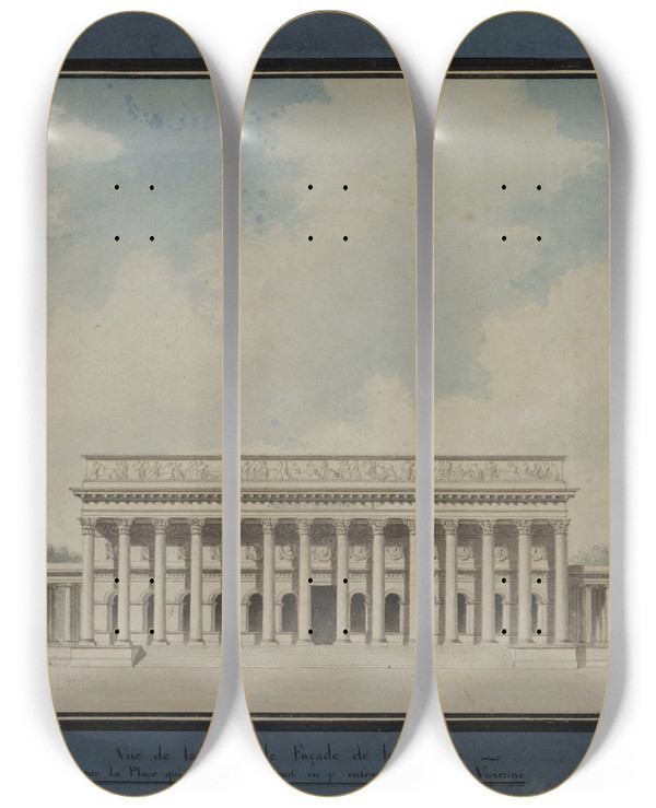 Triptych art skateboard deck of Alexandre Thodore Brongniart Projet De Place Devant La Bourse by Alexandre Theodore Brongniart (1739-1813)