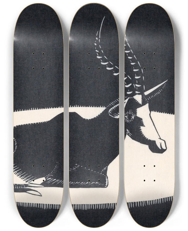 Triptych art skateboard deck of Samuel Jessurun De Mesquita Blesbok by Samuel Jessurun De Mesquita (1868-1944)