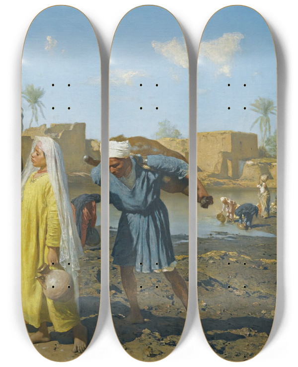 Triptych art skateboard deck of Leopold Carl Mller Thewater Carriers by Leopold Carl Muller (1834-1892)