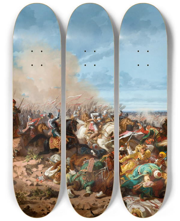 Triptych art skateboard deck of Stanisaw Von Chlebowski Sobieski At Vienna by Stanislaw Chlebowski (1835-1884)