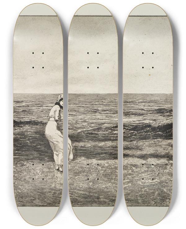 Triptych art skateboard deck of Max Klinger Am Meer Intermezzi Opus Iv Blatt 2 by Max Klinger (1857-1920)