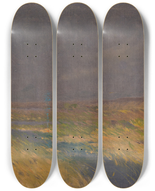 Triptych art skateboard deck of Ferdinand Katona Landscape Before Evening by Ferdinand Katona (1864-1932)