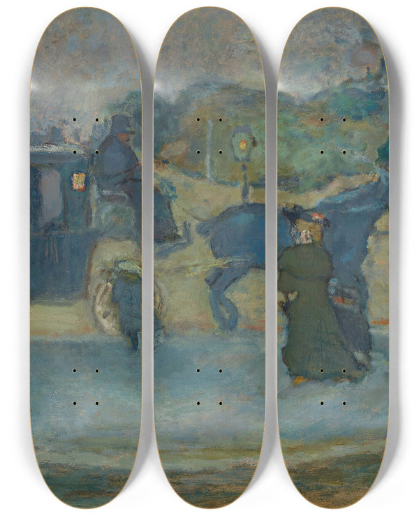 Triptych art skateboard deck of Pierre Bonnard Les Deux Fiacres Boulevard Des Batignolles by Pierre Bonnard (1867-1947)