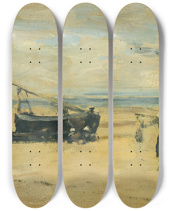 Triptych art skateboard deck of Eugne Boudin Plages Echouees by Eugene Boudin (1824-1898)