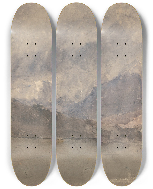 Triptych art skateboard deck of David Cox Capel Curig Caernarvonshire Wales by David Cox (1783-1859)