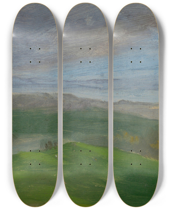 Triptych art skateboard deck of Frederic Edwin Church Summer View Hudson Valley New York by Frederic Edwin Church (1826-1900)