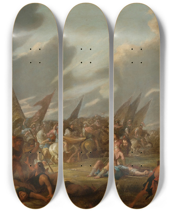 Triptych art skateboard deck of Francesco Simonini David With The Head Of Goliath by Francesco Simonini (1686-1755)
