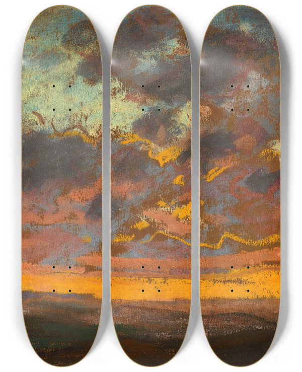 Triptych art skateboard deck of Claude Monet Coucher De Soleil by Claude Monet (1840-1926)