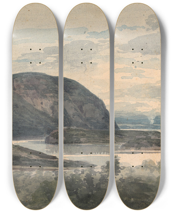 Triptych art skateboard deck of Thomas Sully The Hudson From Phillips by Thomas Sully (1783-1872)