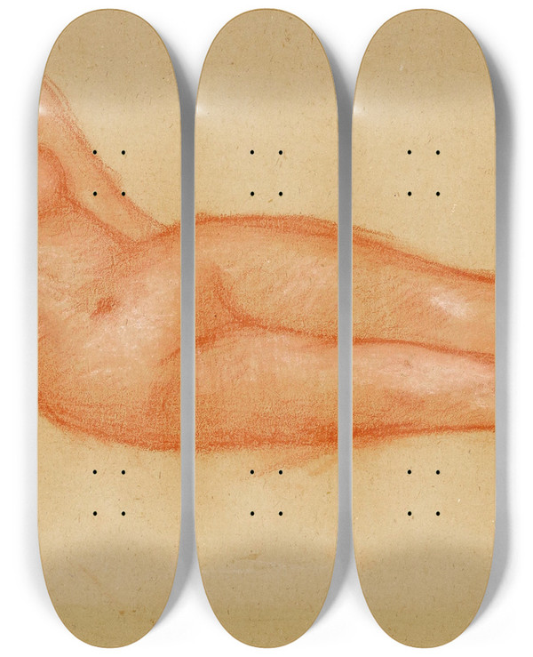 Triptych art skateboard deck of Aristide Maillol Dina Couche De Face by Aristide Maillol (1861-1944)