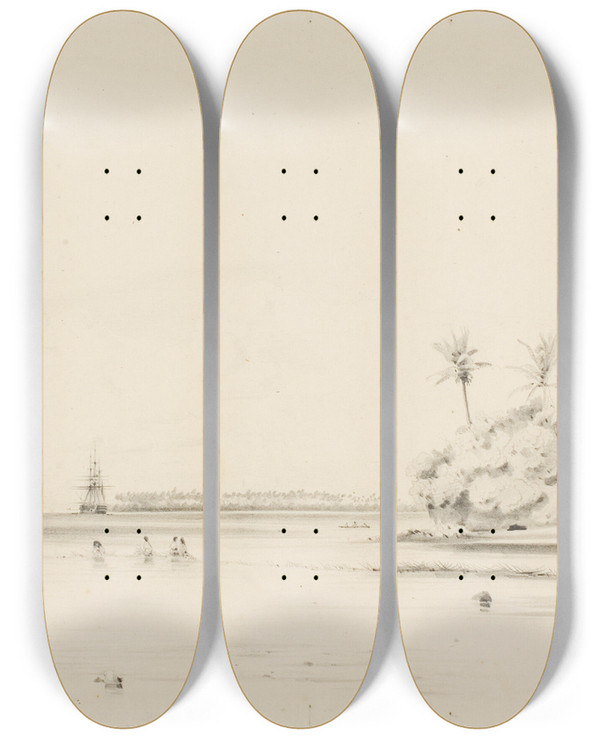 Triptych art skateboard deck of Charles Meryon Study by Charles Meryon (1821-1868)