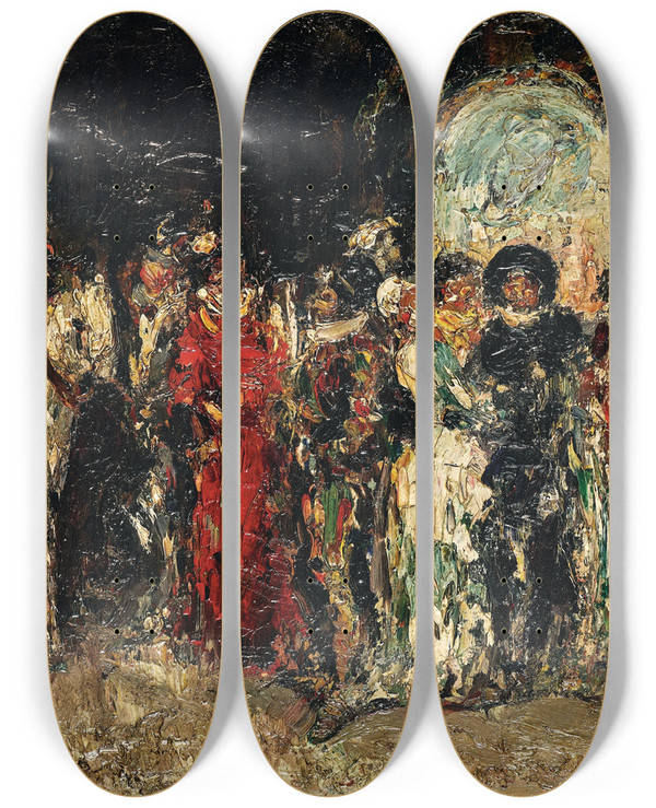 Triptych art skateboard deck of Adolphe Monticelli Scene From Faust by Adolphe Monticelli (1824-1886)