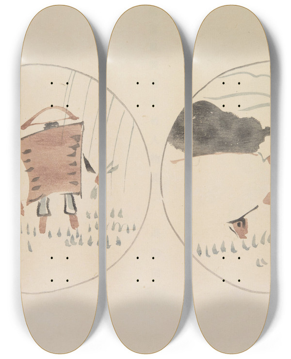 Triptych art skateboard deck of Asai Ch Mokugo Zuansh Pl06 by Asai Ch (1856-1907)
