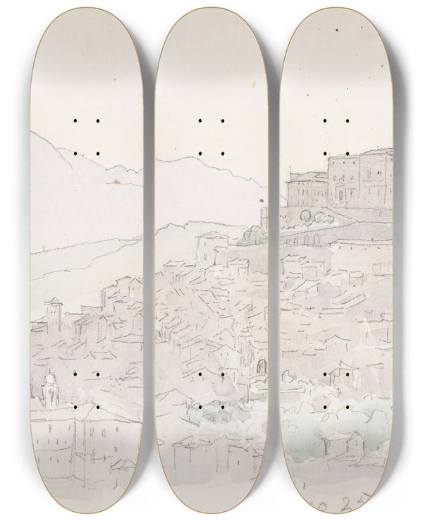 Triptych art skateboard deck of P C Skovgaard Buskads by P C Skovgaard (1817-1875)