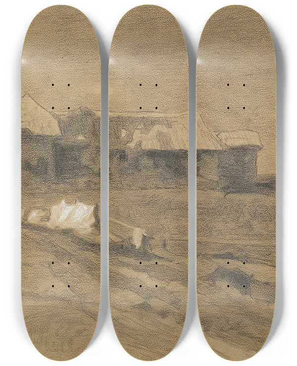 Triptych art skateboard deck of Guglielmo Ciardi The Intersection by Guglielmo Ciardi (1842-1917)