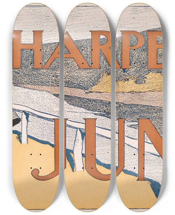 Triptych art skateboard deck of Edward Penfield Harpers June_5 by Edward Penfield (1866-1925)