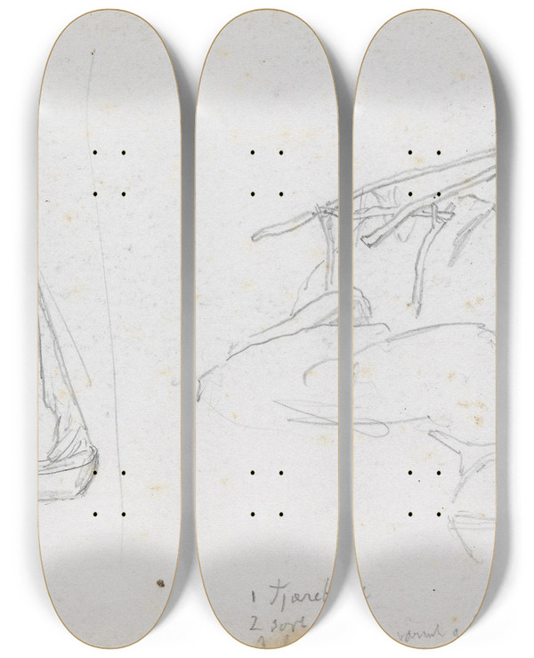Triptych art skateboard deck of Hans Gude Seilbt Rampe by Hans Gude (1825-1903)