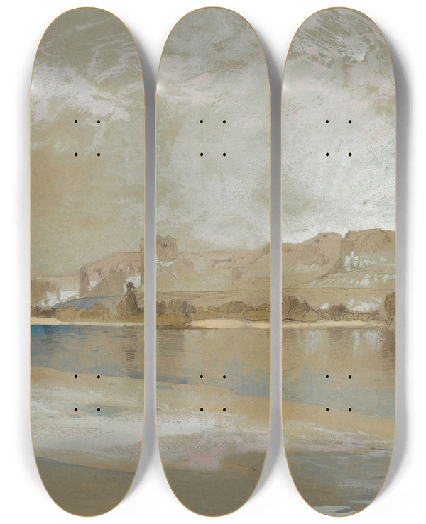 Triptych art skateboard deck of Thomas Moran Green River From The Ferry Wyoming Territory by Thomas Moran (1837-1926)