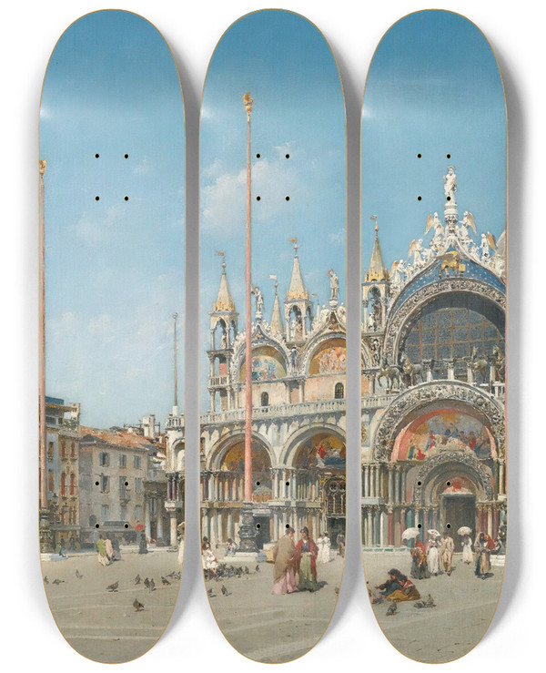 Triptych art skateboard deck of Federico Del Campo Saint Marks Square Venice by Federico del Campo (1837-1923)