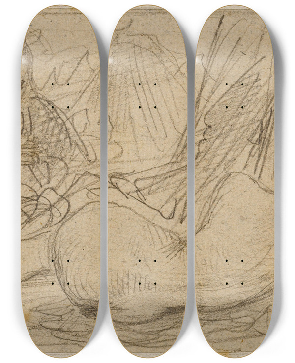 Triptych art skateboard deck of Eugne Devria Les Orientales La Captive by Eugene Deveria (1805-1865)