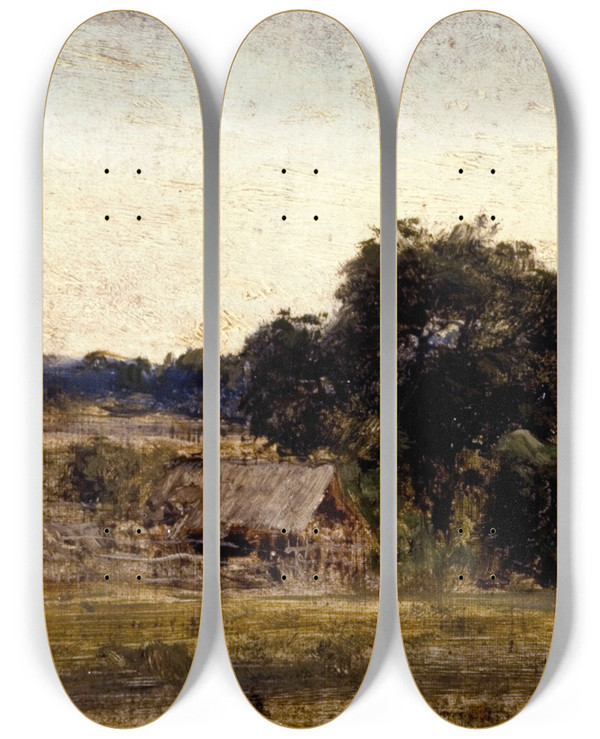 Triptych art skateboard deck of Flix Ziem La Chaumire_1 by Felix Ziem (1821-1911)
