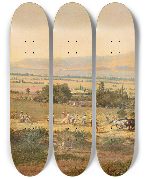 Triptych art skateboard deck of Conrad Wise Chapman Paisaje Del Valle De Mxico Con El Lago De Texcoco by Conrad Wise Chapman (1842-1910)