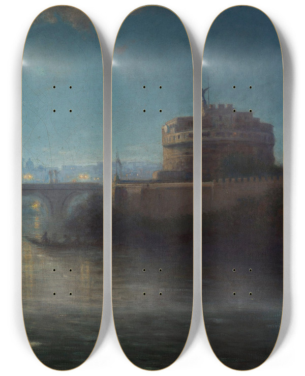 Triptych art skateboard deck of Henryk Cieszkowski Castel Santangelo In Rome by Henryk Cieszkowski (1835-1895)