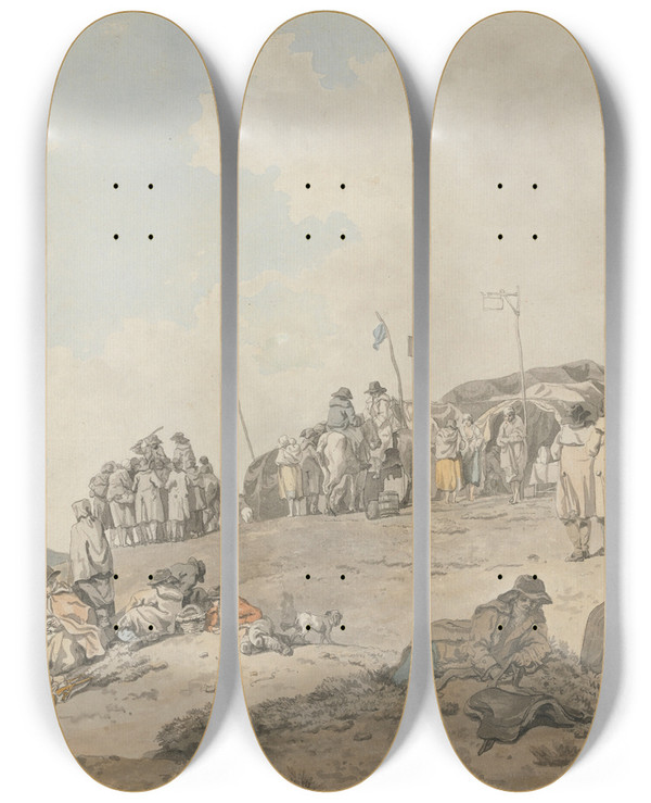 Triptych art skateboard deck of Francis Wheatley Donnybrook Fair_1 by Francis Wheatley (1747-1801)