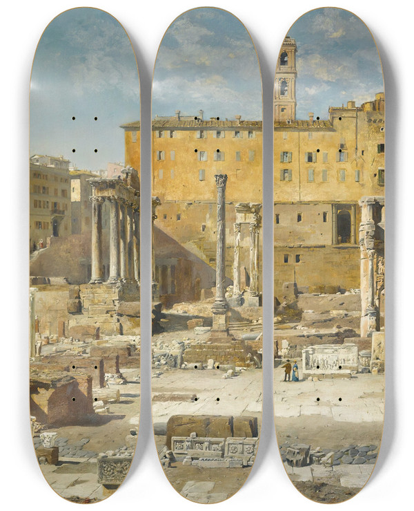 Triptych art skateboard deck of Veronika Maria Herwegenmanini The Roman Forum by Veronika Maria Herwegen Manini (1851-1933)