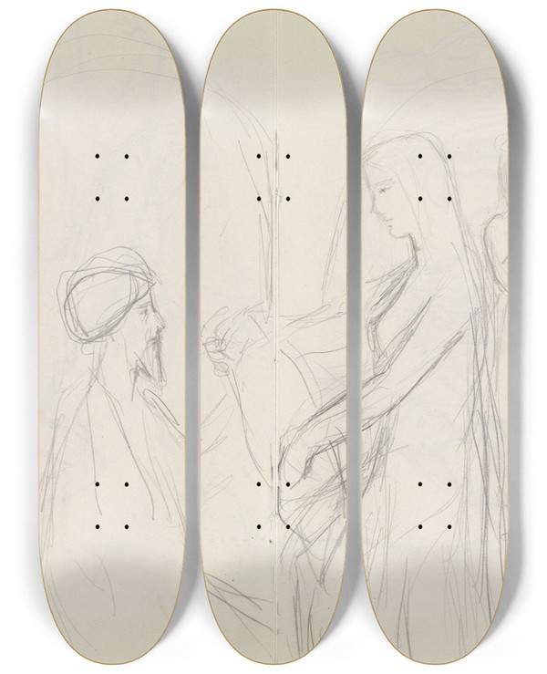 Triptych art skateboard deck of Signe Scheel Rebecca Og Elieser_1 by Signe Scheel (1860-1942)