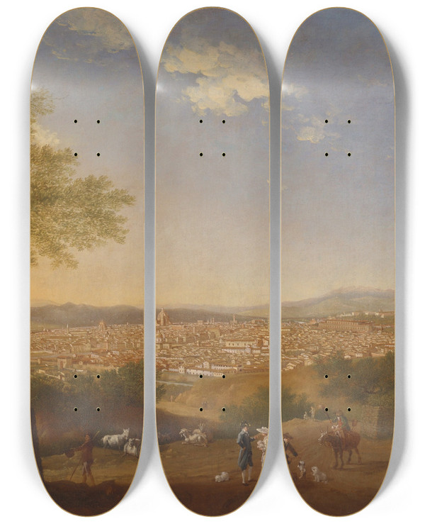 Triptych art skateboard deck of Thomas Patch A Panoramic View Of Florence From Bellosguardo by Thomas Patch (1725-1782)